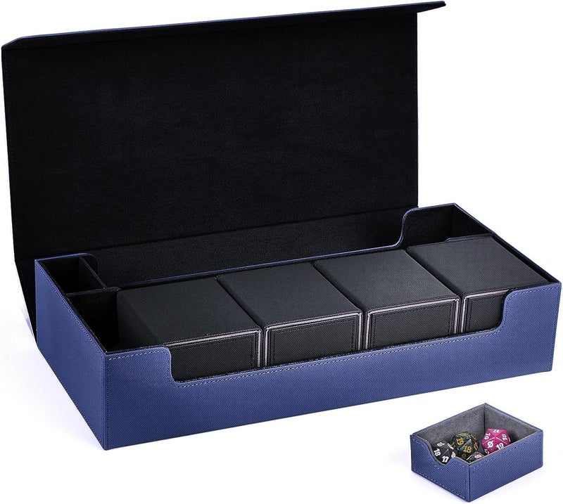 Scimi Card Mat Case Holds 800+ Sleeved Cards - TCG Deck Case with Box for MTG, Uno, YuGiOh & More - Strong Magnet Closure (Blue/Black) - Image 3